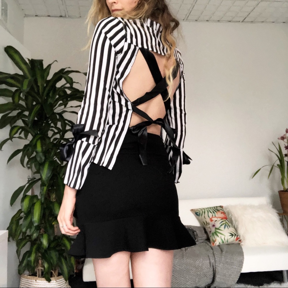 Black and white pinstripe silky shirt